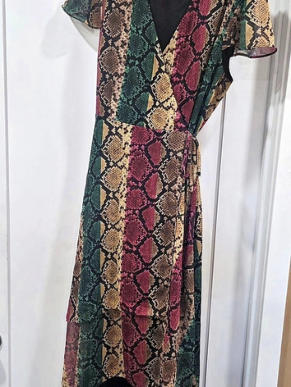 INC International Concepts Snake-Print Faux-Wrap High-Low Dress Size 10